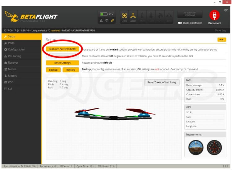 Makerfire Tiny Whoop Binding betaflight calibrate accelerometer