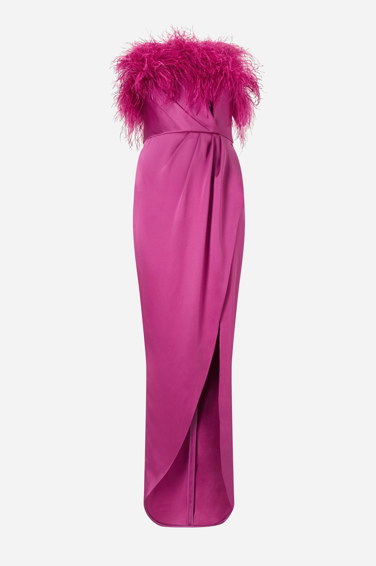 Pomegranate Double Silk Satin Feather Draped Dress | Ready-To-Wear ...