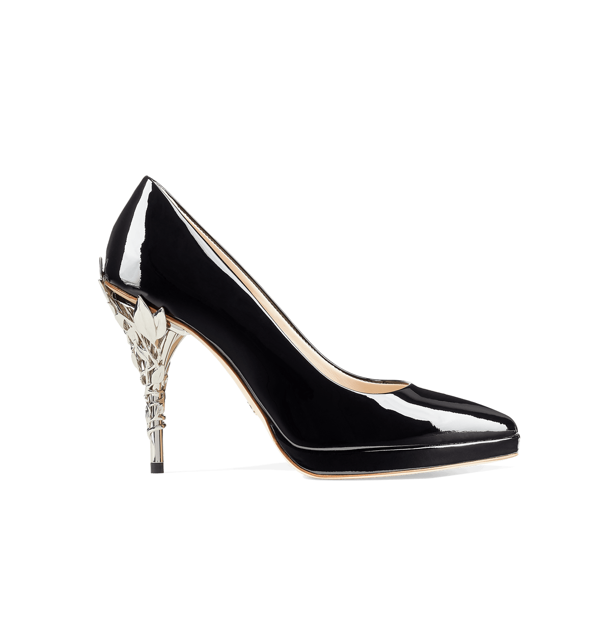 silver patent leather heels