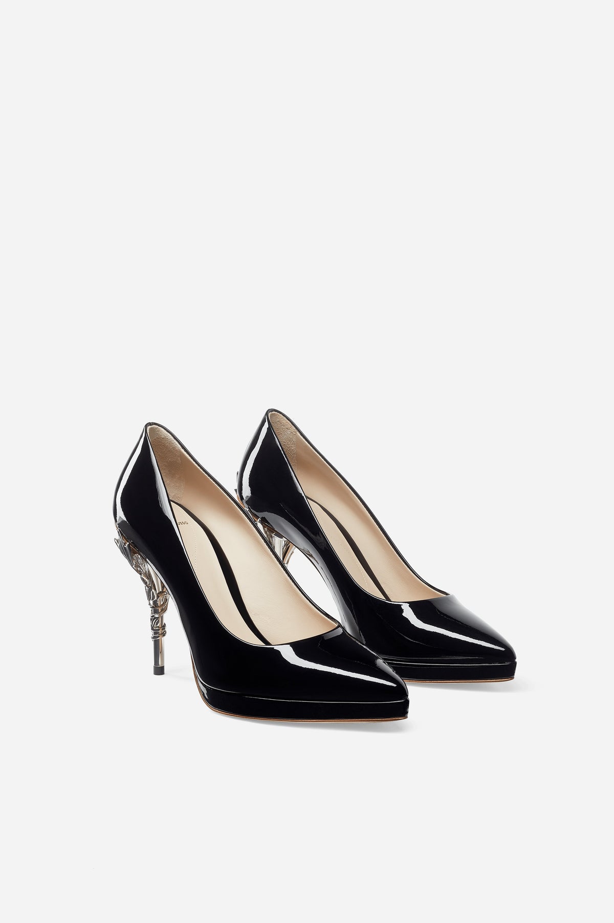 black patent platform heels