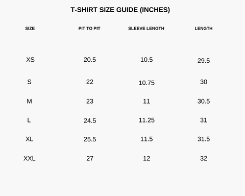 tshirt size guide