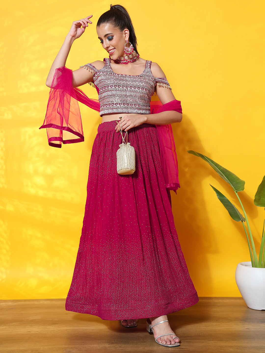 Buy Chhabra 555 Embroidered And Embellished Cold Shoulder Sleeveless Lehenga  Choli - Lehenga Choli for Women 24953840 | Myntra