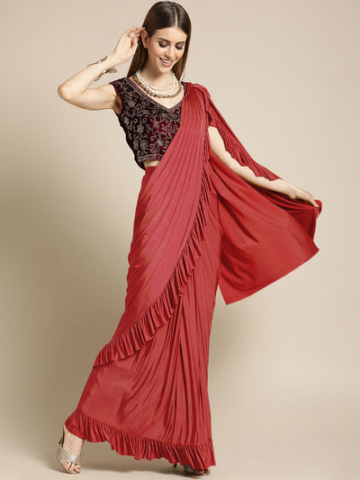 Buy Red Blouse Net And Satin Periwinkle Ruffle Pre-pleated Saree With For  Women by Tarini Vij Online at Aza Fashions.