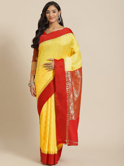 1 Min Ready To Wear Yellow Saree In Beautiful Rich Pallu With Blouse P –  Vrinda Saree