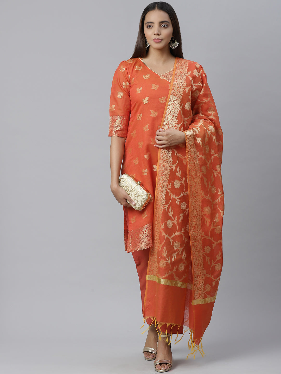Beige Cotton Silk Top with Banarasi Yoke – Sujatra