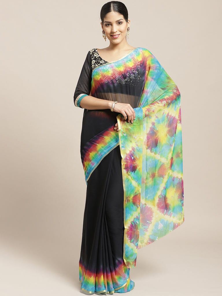 Multicolor Moss Chiffon Saree, With Blouse Piece at Rs 499 in Surat