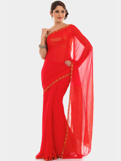 Chhabra 555 Red Chiffon "binny" style Party Wear Saree with Khaddi Georgette blouse