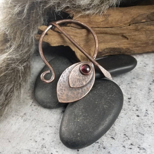 Penannular Pin, Rustic Copper Cloak Pin, Hand Forged Viking Brooch