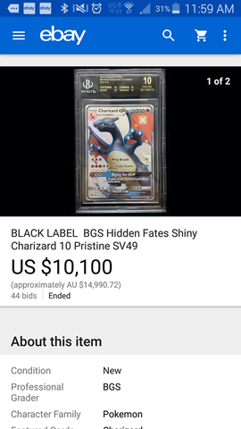 bgs 10 shiny charizard pokemon hidden fates