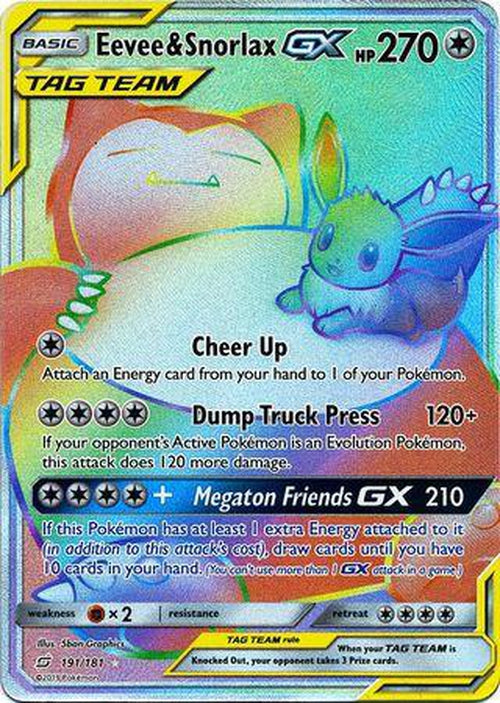 Eevee Snorlax Gx 191181 Hyper Rare Team Up