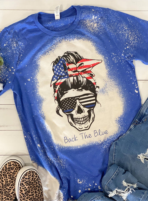 American Mom, 4th of July Bleached Tshirt, Messy Bun Mama, Patriotic S –  Teeseplease