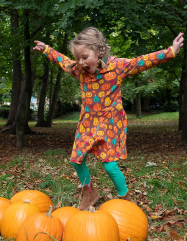 Organic Pumpkin Print Long-Sleeved Skater Dress