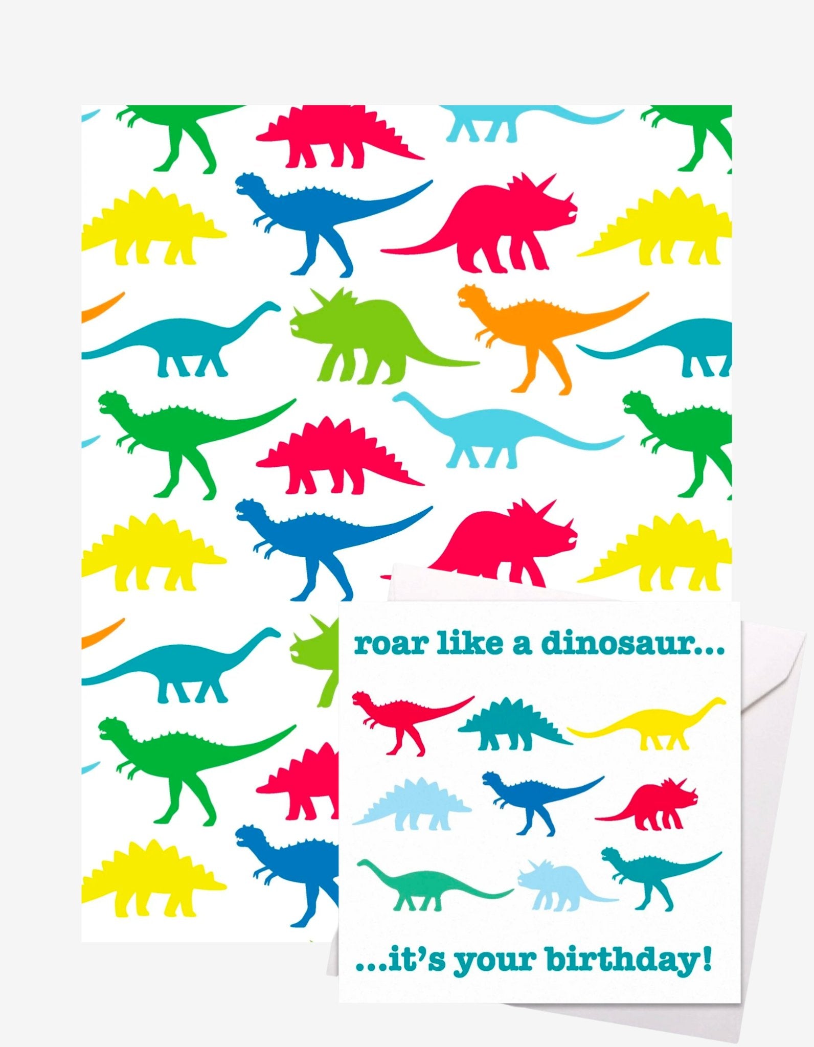 Dino Gift Wrap Personalised Card Birthday Bundle