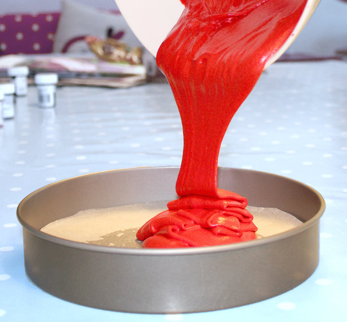 Toby Tiger Rainbow Layer Cake - Pouring the batter