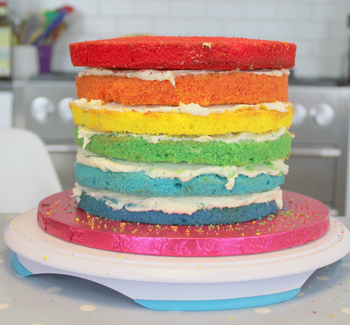Toby Tiger Rainbow Layer Cake - Constructing the Rainbow cake