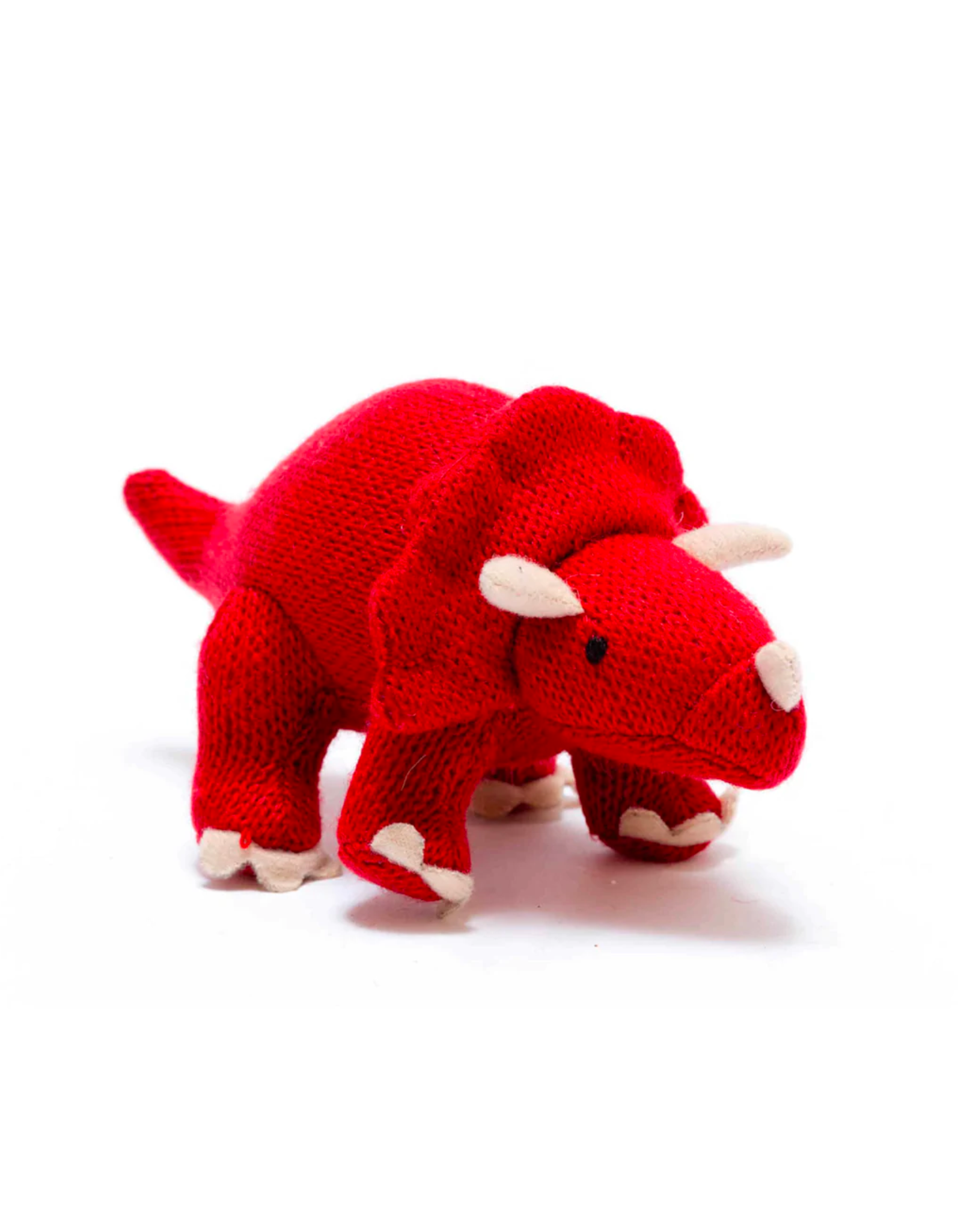 Medium Knitted Red Triceratops Soft Toy