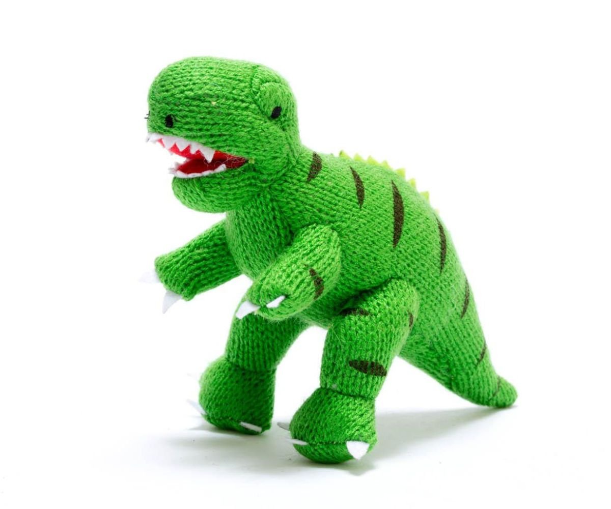 Knitted Mini Green T Rex Rattle