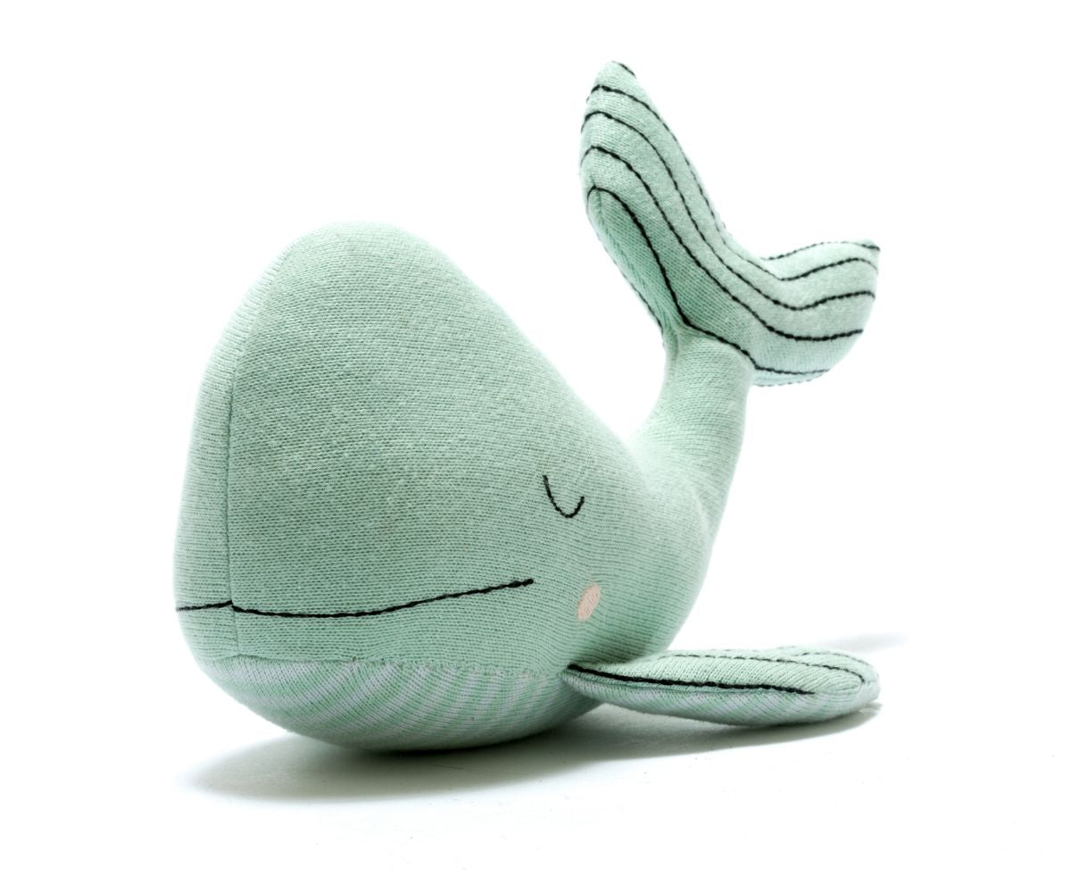 Knitted Organic Cotton Sea Green Whale Toy