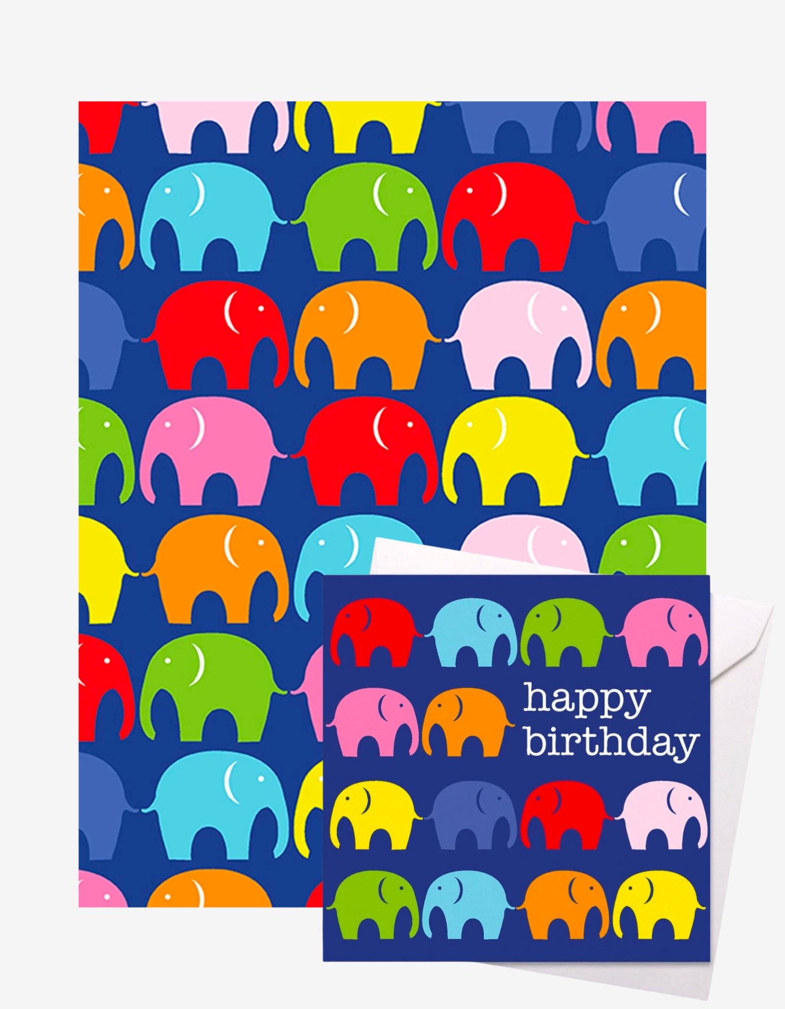 Multi Elephant Gift Wrap + Personalised Card