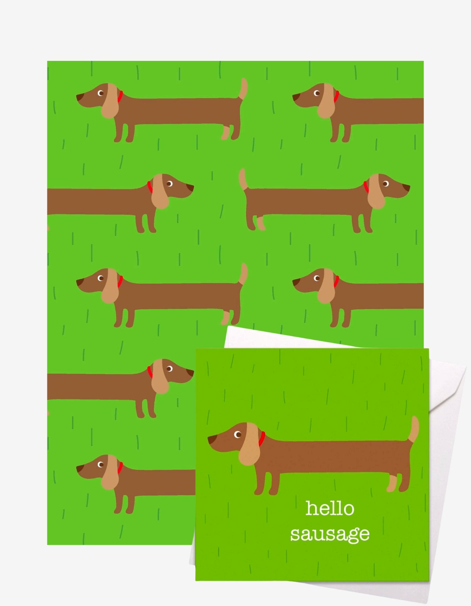 Sausage Dog Gift Wrap + Personalised Card