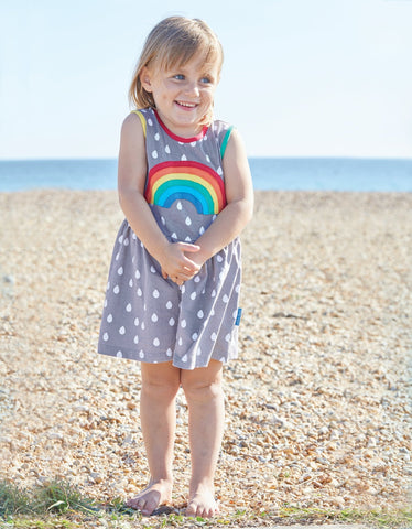 Organic Raindrop with Rainbow Applique Summer Dress - Toby Tiger