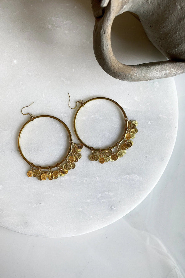 Oversize hoops earrings with Gold Coins – Pure Greek Shop