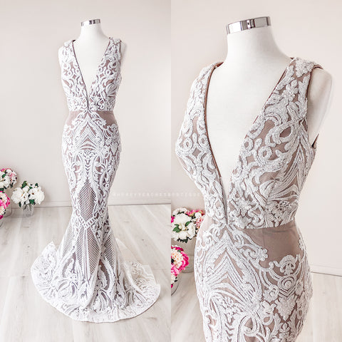 Celestine Lace Gown by Jadore - Nude