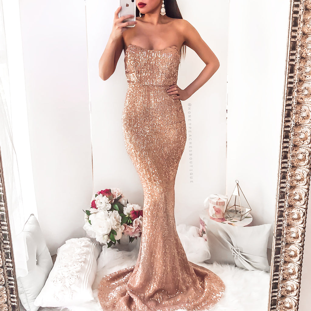 Is This Love Sequin Maxi Dress - Rose Gold – Honey Peaches