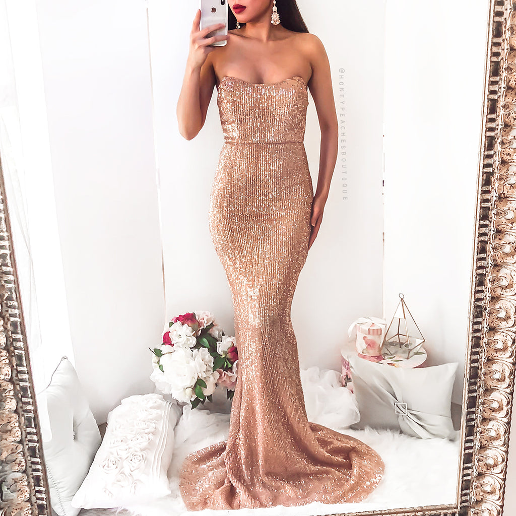 rose gold sequin maxi dress