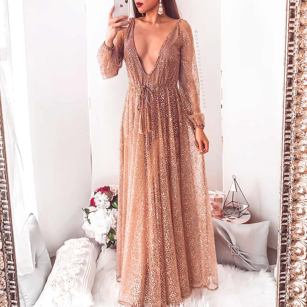 peach glitter dress