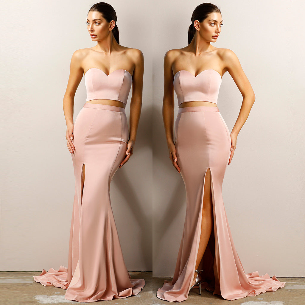 peach two piece dress