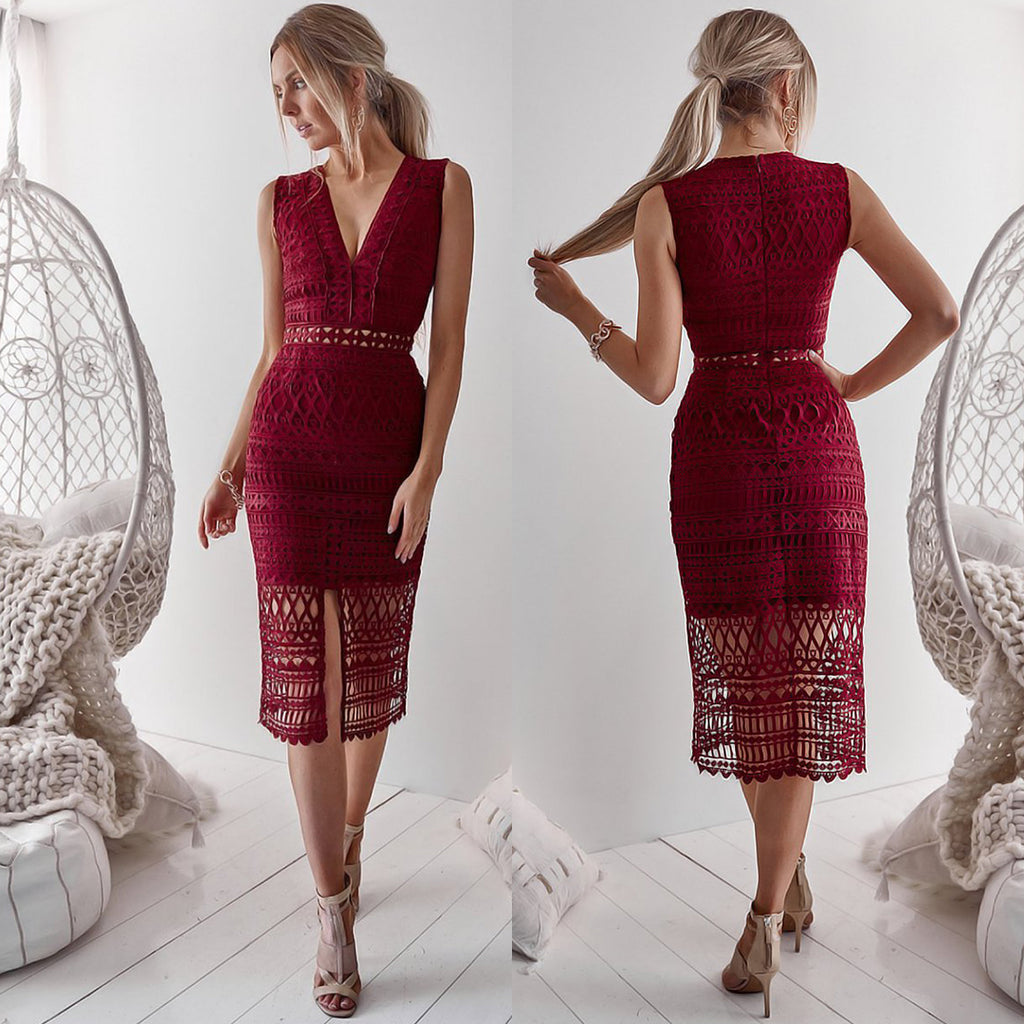 deep red midi dress