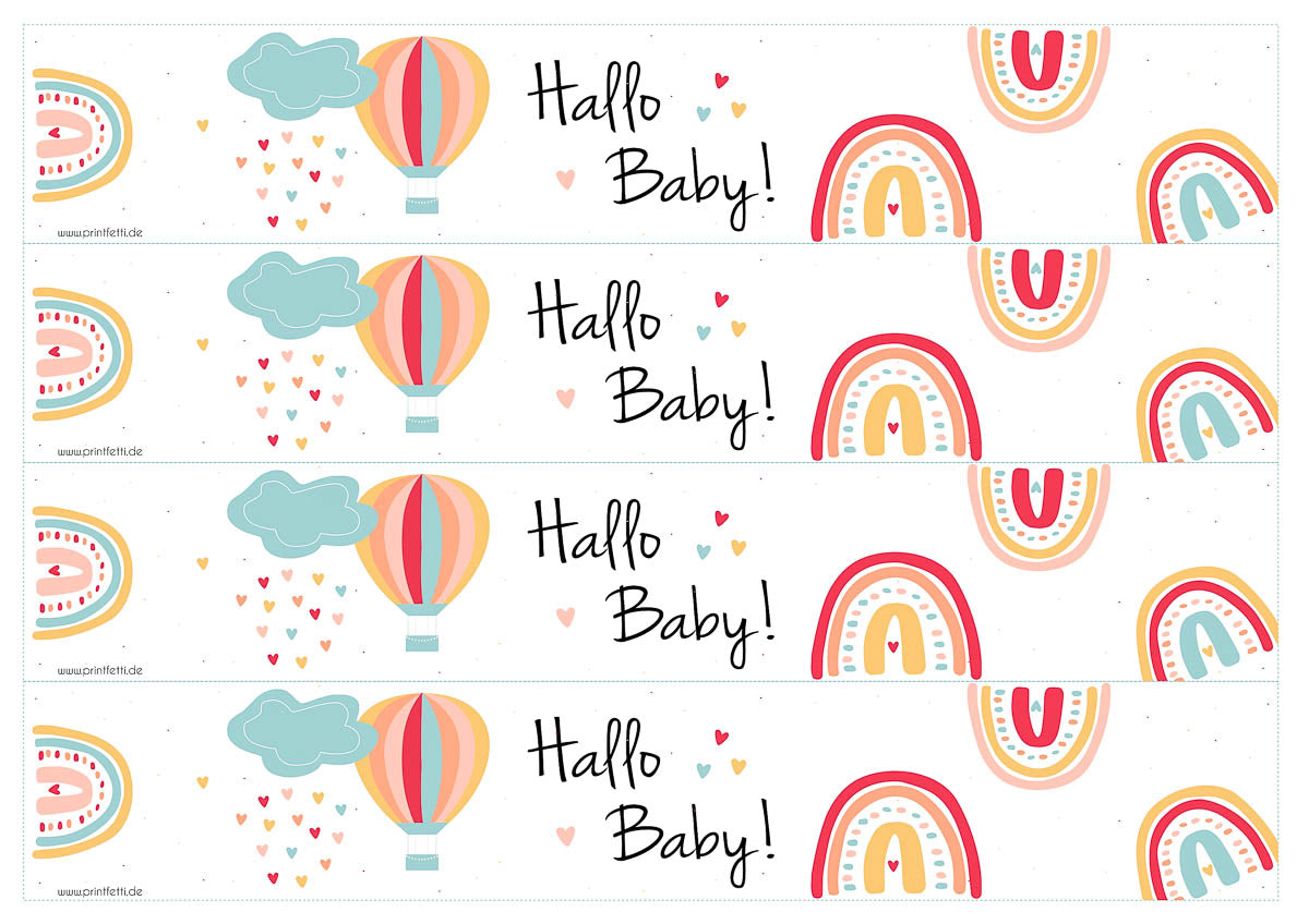 Regenboben Babyparty Banderolen Freebie