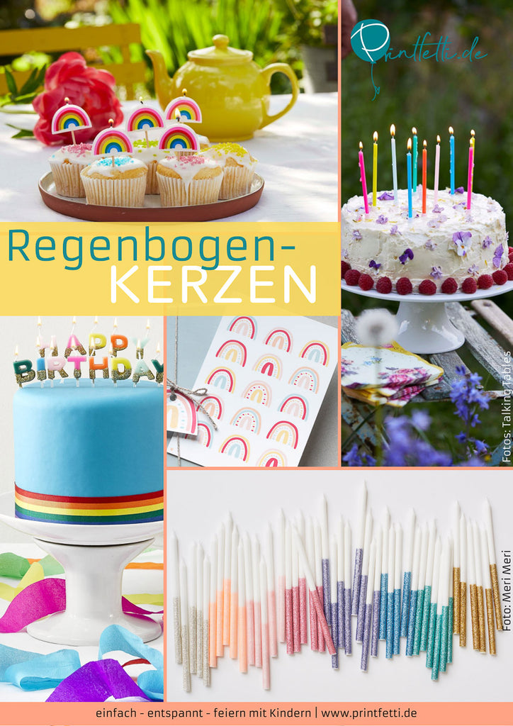 regenbogen kindergeburtstag kerzen bunt