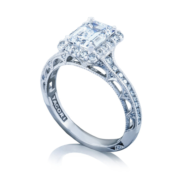 Four-Prong Square Halo 0.45 TCW Princess Cut Diamond Art-Deco Milgrain  Filigree Bridal Ring Set in 10K White Gold 