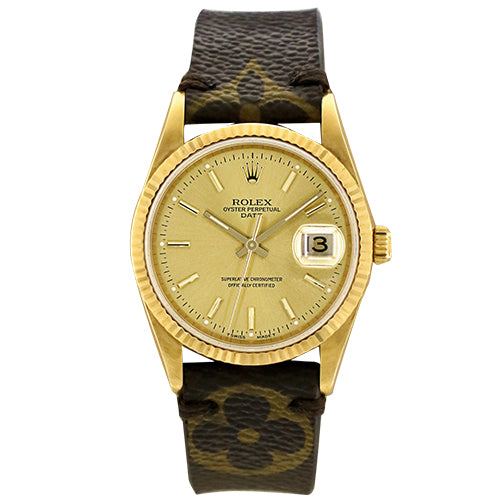 parallel gået vanvittigt forbandelse Rolex Date Just 18K Yellow Gold Louis Vuitton Strap | International Diamond  Center