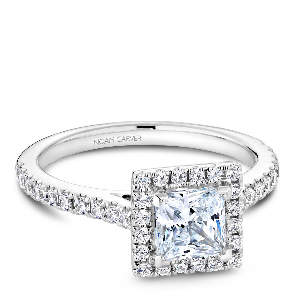 Noam Carver White Gold Princess Diamond Engagement Ring with Square Ha