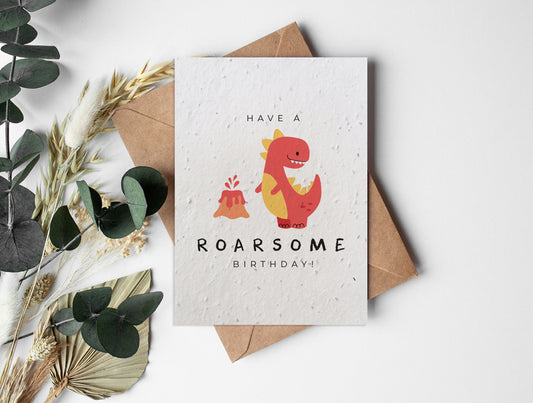 Personalised 'Have a Roarsome Birthday' Dinosaur Card - Bespoke Gifts