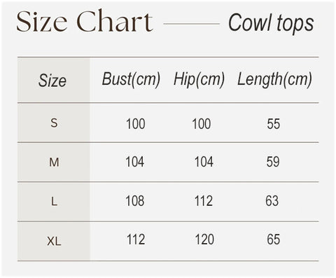Australian made cowl top size chart