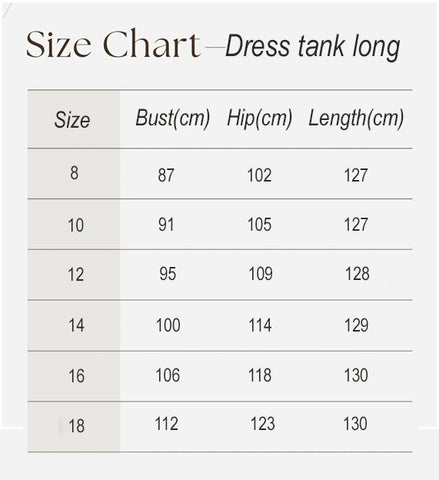 Linen Tencel long tank dress size chart