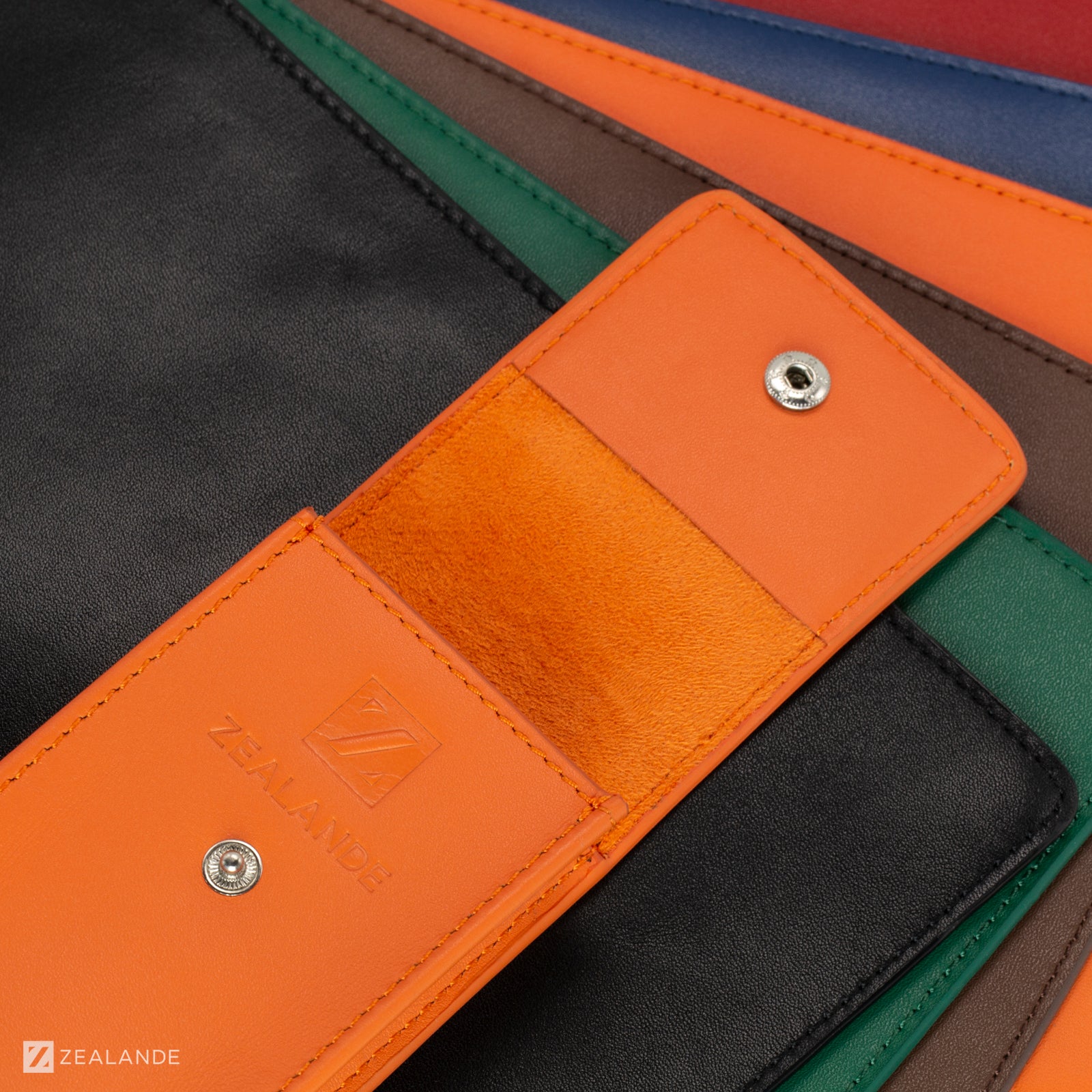 Open zealande orange leather watch pouch