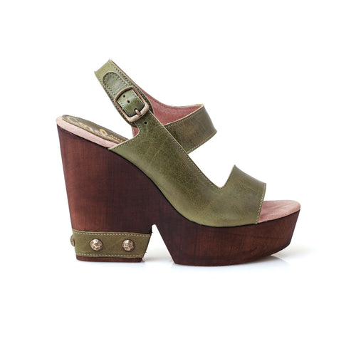 The Rachel - Olive Green Slingback Wedge Sandal