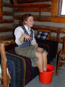 This is me in my time appropriate clothing giving myself a "spa" pedicure! Photo by Katrina Charysyn