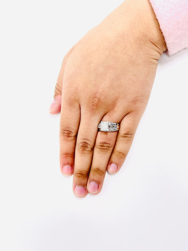 10K White Gold Princess Square Diamond Cluster Bridal Wedding Engagement Ring 1