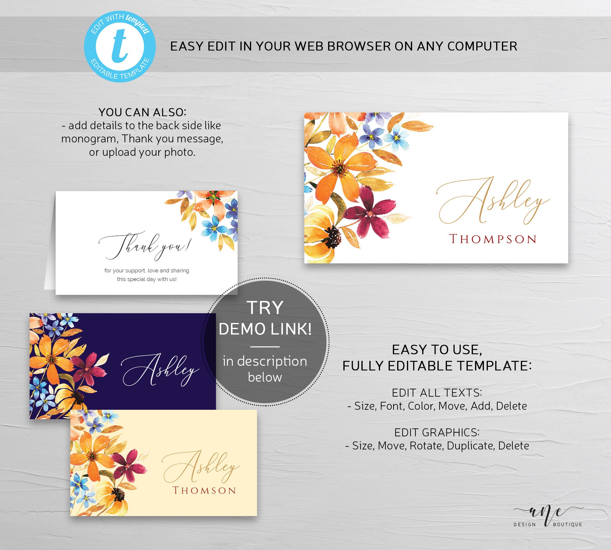 Fall Floral Place Card Ane Design Boutique