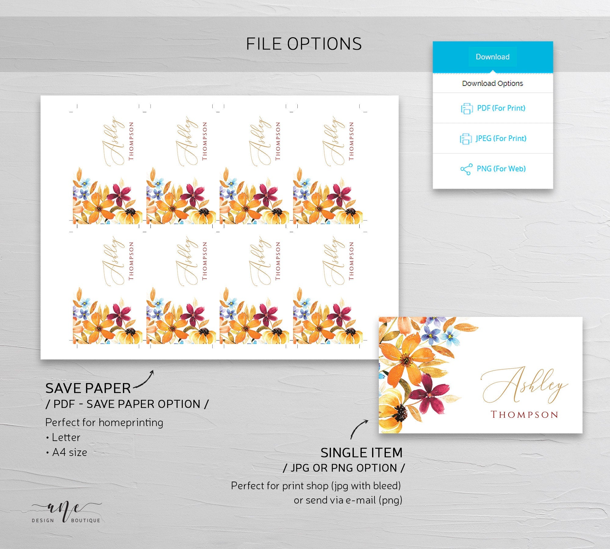 Fall Floral Place Card Ane Design Boutique