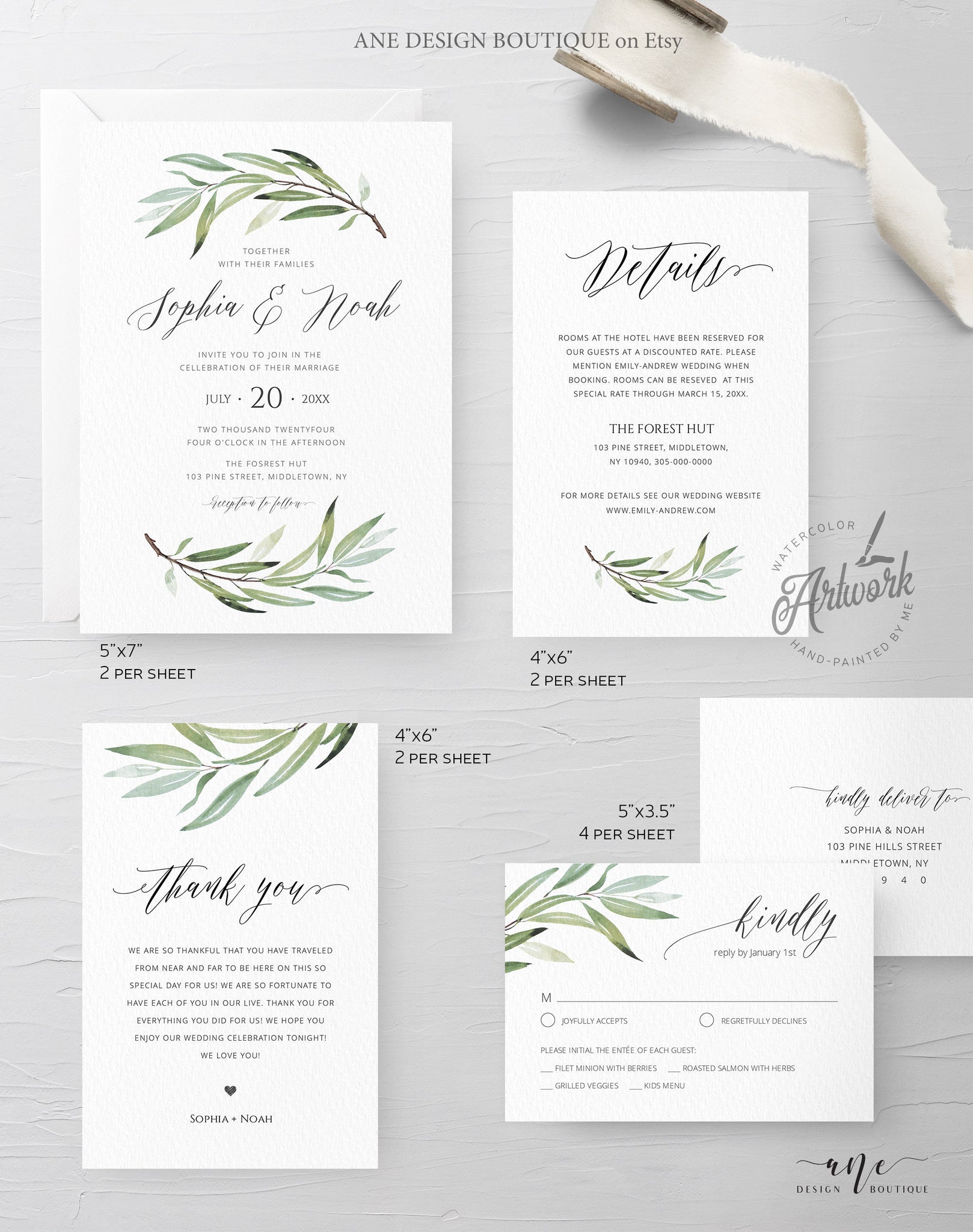 Sage Green Wedding Invitation – Ane Design Boutique