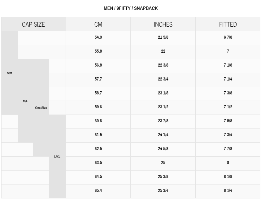 9Fifty New Era Men's Hats Size Chart - Official U.S. Soccer Store