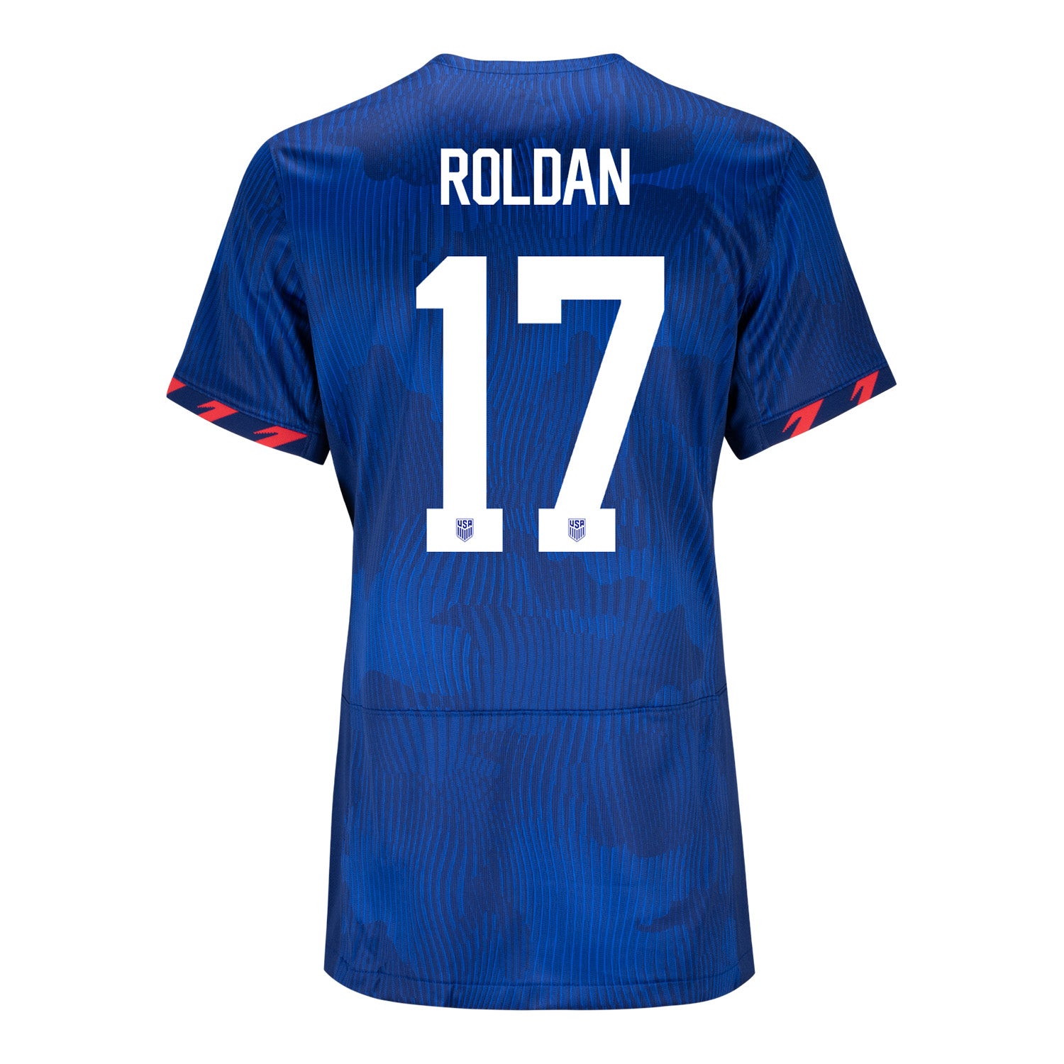 Women's Nike USMNT 2023 Away Custom Stadium Jersey in Blue - Back View