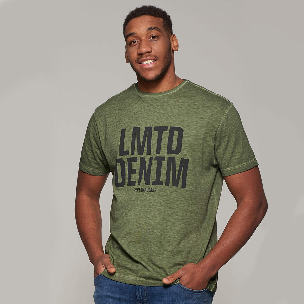 Uretfærdig Supplement Junior Replika | LMTD Denim Cool Dyed T-Shirt in Olive Green | Fortmens